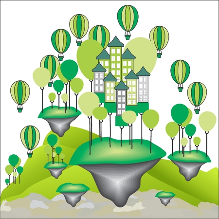 Eco abstract living concept. Mountain landscape.  Trees in the shape of a balloonのイラスト素材