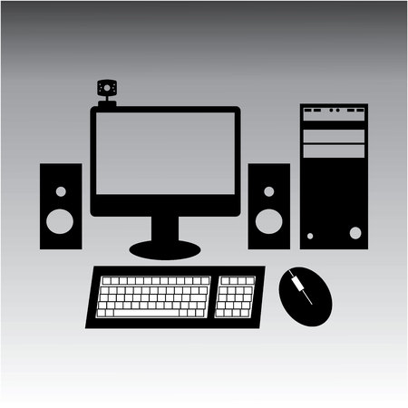 Vector  Black and white style illustration of desktop computer.のイラスト素材