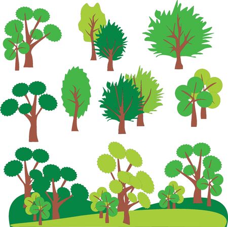 Vector abstract trees on green landscape. Clip artのイラスト素材