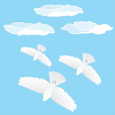 Flock of birds in flight. Clouds in the backgroundのイラスト素材