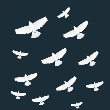 Flock of birds in flight. Night backgroundのイラスト素材
