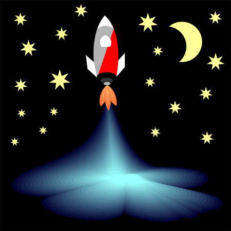 Abstract of paper spaceship launch to space. Paper art concept and exploration idea.のイラスト素材