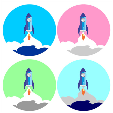 Flat Space Shuttle Rocket  Icon. set  Set four circle rocket icon.のイラスト素材