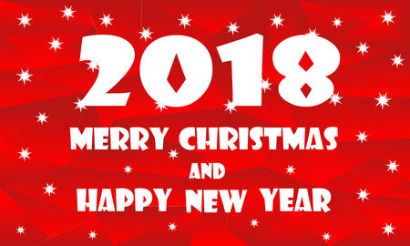 Marry Christmas and Happy new year 2018. A vector greeting card design with abstract polygonal background.のイラスト素材