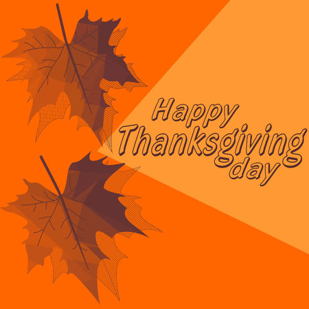 Thanksgiving greeting card with orange background and polygonal  maple leavesのイラスト素材