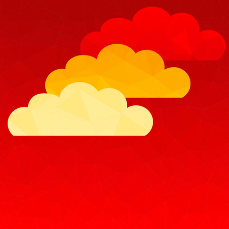Abstract polygon red background with cloud. Pattern composed of triangles.