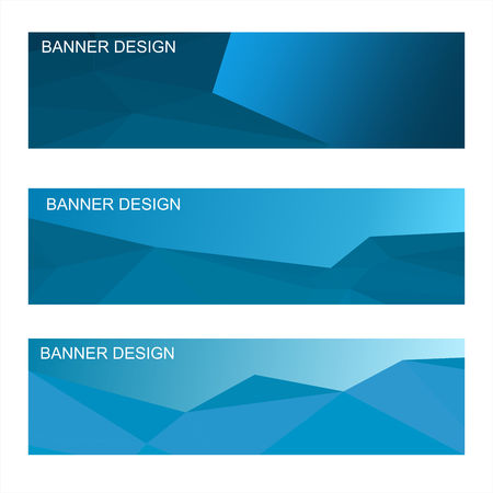 Set of three modern banners with polygonal background. Vector illustration composed of triangles of blue colors.のイラスト素材