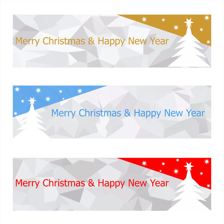 Merry Christmas and Happy New Year. Modern banners with polygonal background.のイラスト素材