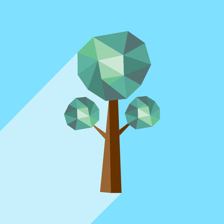 Abstract polygonal  tree with long shadow on color background. Tree low poly - elements for icons or banners.のイラスト素材