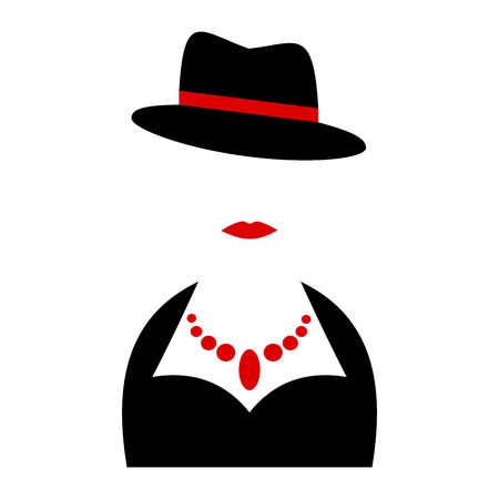 Lady Symbols. Woman Silhouettes. Person with a hat.のイラスト素材