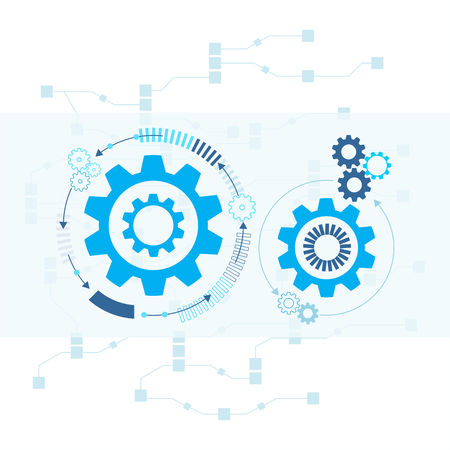 Abstract futuristic on light blue color background. Vector illustration gear wheel, hexagons and circuit board, Hi-tech digital technology and engineering. Digital telecom technology concept.のイラスト素材