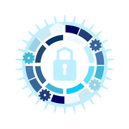 Cyber technology security, network data protection. Vector graphic illustration.のイラスト素材