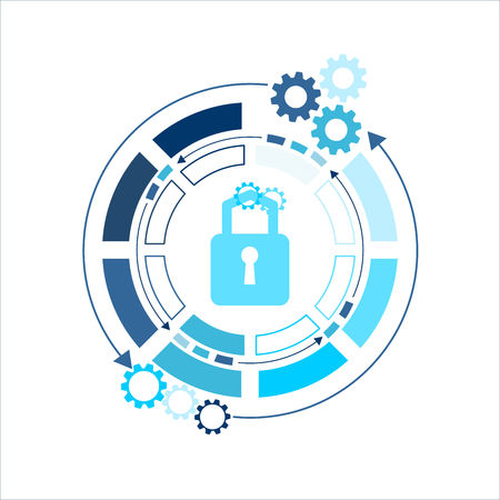 Cyber technology security, network data protection. Vector graphic illustration.のイラスト素材