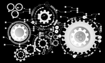 Abstract futuristic background. Vector illustration gear wheel, hexagons and circuit board, Hi-tech digital technology and engineering. Digital telecom technology concept.のイラスト素材