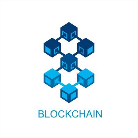 Blockchain technology or business vector icon in flat style. Cryptography cube block illustration.のイラスト素材
