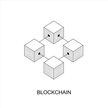 Blockchain technology or business vector icon in flat style. Cryptography cube block illustration.のイラスト素材