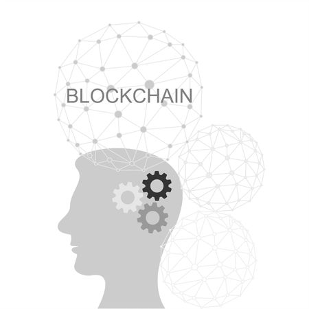 Background  illustration with silhouette of a man and blockchain network. Business Infographic. Vector of flat design.のイラスト素材