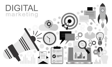 Concept illustration for digital marketing, online business and purchasing. Illustration design of vector flat icons or infographics elements.のイラスト素材