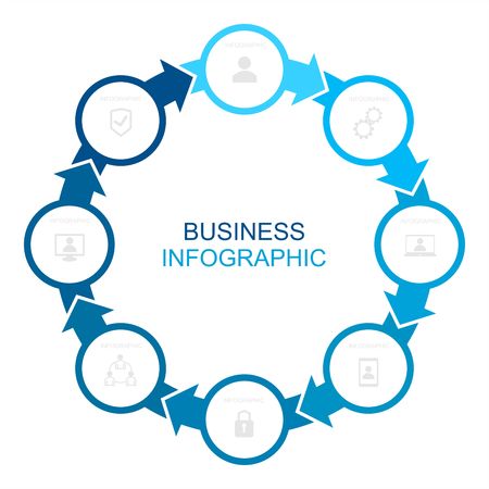 Blue business infographics with circular arrows. Vector graphic illustration.のイラスト素材
