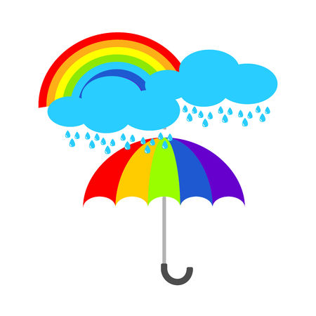 Umbrella icon with cloud and rainbow. Rain protection symbol. Flat design style.のイラスト素材