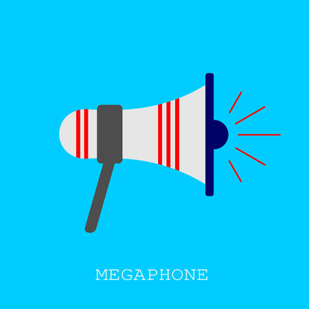 Megaphone icon. Single sign. Vector Graphic Design with blue background.のイラスト素材
