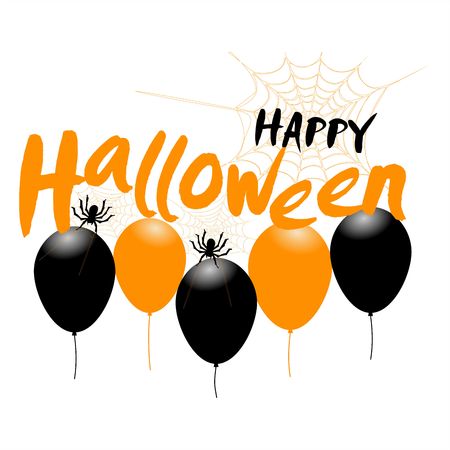 Happy Halloween message design background with balloons and spiders.のイラスト素材