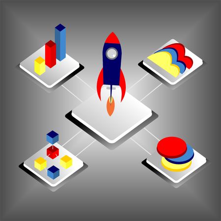 3D infographic business data analysis. Charts and analyzing statistics. Isometric vector illustration design.のイラスト素材