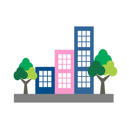 Buildings exterior with trees. Flat vector graphic illustration.のイラスト素材