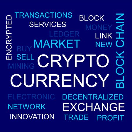 Crypto currency. Flat thin line designed vector text on dark background. Concept of business, finance or crypto currency.のイラスト素材