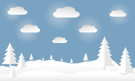 Paper art style of winter landscape.  Vector background illustration.のイラスト素材