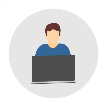 Icon of man with laptop computer. Flat vector illustration.のイラスト素材