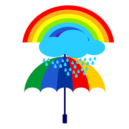 Umbrella icon with cloud and rainbow. Rain protection symbol. Flat design styleのイラスト素材