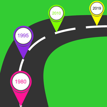 Vector road infographic. Template with 4 pin pointer on a curved road line.のイラスト素材