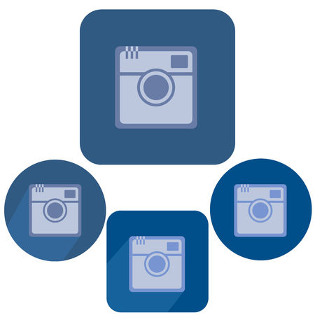 Set of four camera icons without and with long shadow. Flat vector illustration. Trendy symbol for website design, web button, mobile app.のイラスト素材