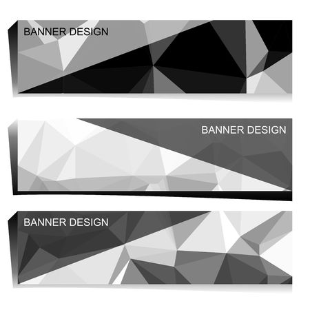Set of three modern banners with polygonal background. Vector illustration composed of triangles. Black and white colors with shadow.のイラスト素材