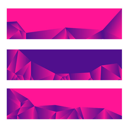 Set of three modern banners with polygonal background. Vector illustration composed of triangles. Purple and pink colors.のイラスト素材