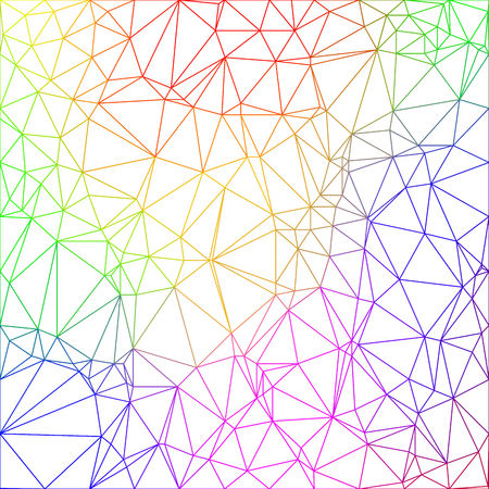 Wireframe polygonal abstract mesh in rainbow colors on white background.  Vector Polygon which consist of triangles. Geometric background in Origami or network style.のイラスト素材