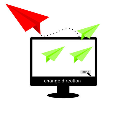 Change direction - business concept vector illustration. Airplane changing direction. New idea, change, trend, courage, creative solution, innovation and unique way concept.のイラスト素材