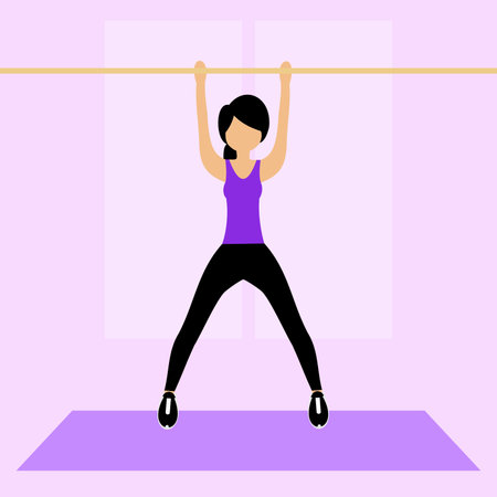 A young girl for a stretching exercise in a gym. Fit young woman in sportswear. Vector graphic...