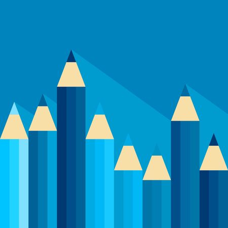 Pattern with set of blue color pencils with long shadow. Vector graphic illustration. Flat design.のイラスト素材