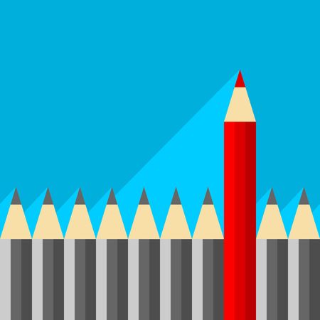 Pattern with set of grey and red pencils with long shadow. Vector graphic illustration. Flat design.のイラスト素材
