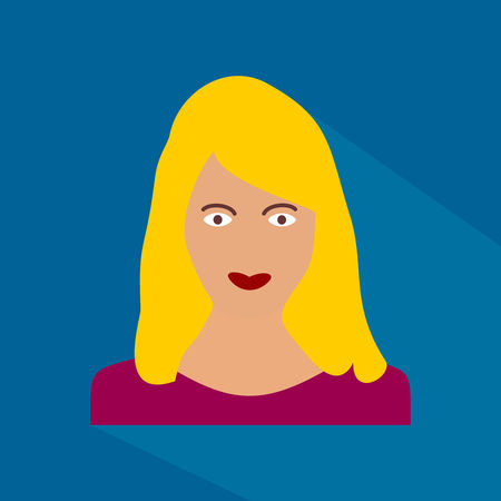 Female portrait with long shadow. Woman head with hairstyle. Vector graphic illustration with full of color.のイラスト素材