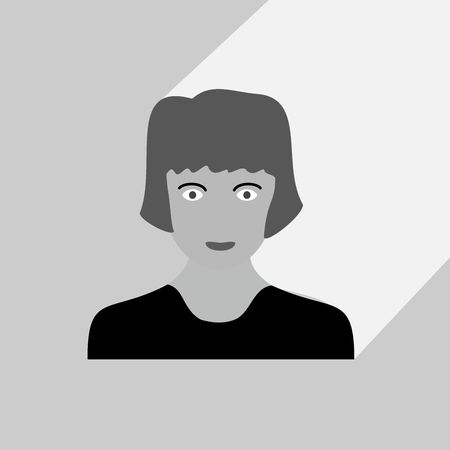 Female portrait with long shadow. Woman head with hairstyle. Grayscale vector graphic illustration.のイラスト素材