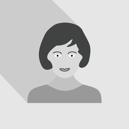 Female portrait with long shadow. Woman head with hairstyle. Grayscale vector graphic illustration.のイラスト素材