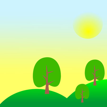 Summer landscape with hills and trees. Eco-friendly concept ideas. Concept for fresh air. Vector graphic illustration.のイラスト素材