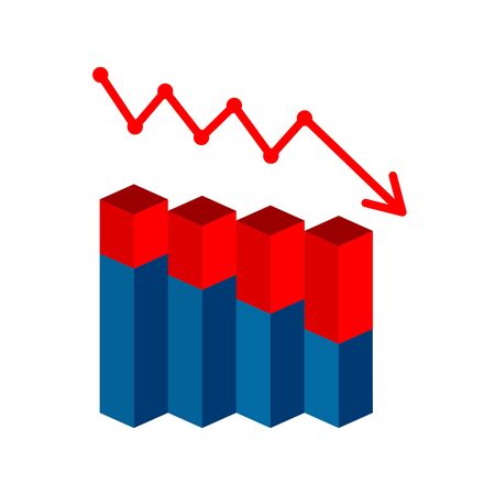 Vector drop graph icon with arrow move down. Vector graphic illustration of column chart.のイラスト素材