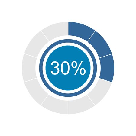 Blue pie graph and chart with 30 percentage. Vector graphic illustration of flat design.のイラスト素材