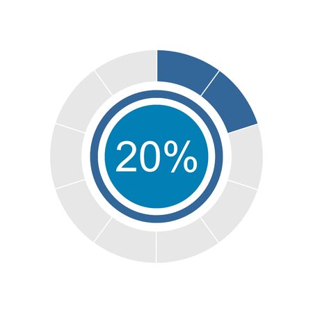 Blue pie graph and chart with 20 percentage. Vector graphic illustration of flat design.のイラスト素材