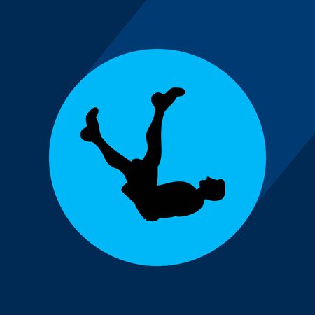 Fit man doing exercises  for body warming or exercises for spine. Icon with long shadow and flat vector symbol.のイラスト素材