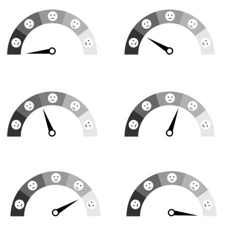 Scale of emotions or pain.  Customer satisfaction meter with different emotions. Vector graphic illustration.のイラスト素材